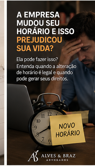 Trabalhador diante de relógio representando alteração do horário de trabalho.