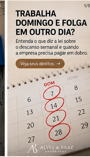 Calendário com domingos destacados representando trabalho aos domingos e descanso semanal remunerado.